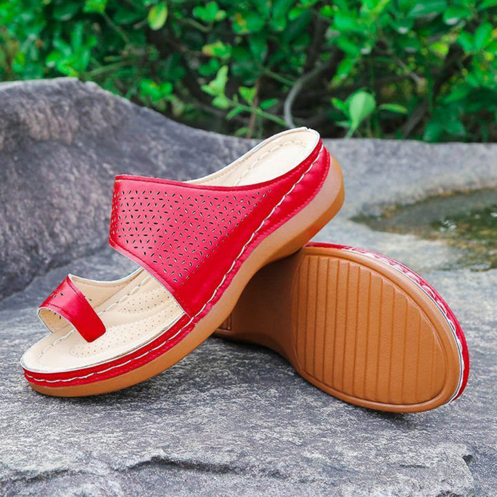 Tuanred Women PU Leather Toe Thong Sandal Non slip Peep Toe Casual