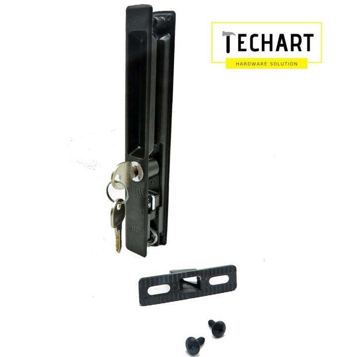 FUDA Sliding Door Handle with Lock and Key Door Hardware Black Silver