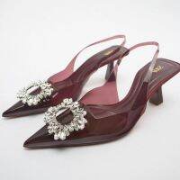 New Za.raˉsummer womens shoes pomegranate red ornament inlaid high-heeled mules