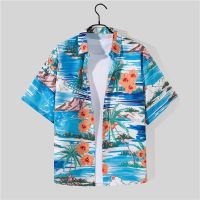 ◄▤  Flowers with short sleeves shirts printed shirt male couples Hawaii beach sanya tourist leisure loose coat