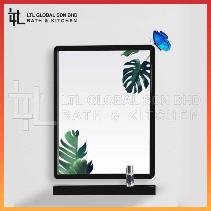 High Quality Aluminium Bathroom Mirror + Glass Shelf Set (Black & White