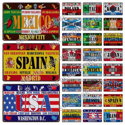 USA Brazil Korea Japan Canada Retro Metal Signs Plate Car Motorcycle Bar Home Decor Mexico India Germany Wall Painting A-2650