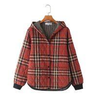 Big Size XL-4XL Womens Hooded Cotton&amp;Linen Plaid Winter Jackets Oversized A-line Fashion Female Outerwear