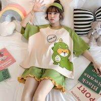 ladies short-sleeved cute student loose large size 200 kg fat mm can be睡衣女士套短袖可爱学生宽松大码200斤胖mm可外穿两件套seifrn.my 6.24/0.6