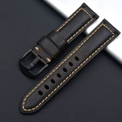 【July】 Italian cowhide strap black 20 22mm universal plant rubbing oil wax leather bracelet