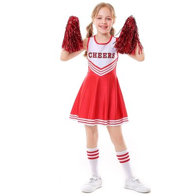 เครื่องแต่งกายวันฮาโลวีนชุดเดรสสำหรับเด็กฟุตบอลคอสเพลย์ชุดเชียร์ลีดเดอร์สำหรับเด็กผู้หญิง
