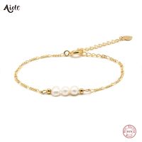 【hot】₪◑  Aide 925 Sterling Three Imitation Pearls Beads Chain With Extend Jewelry