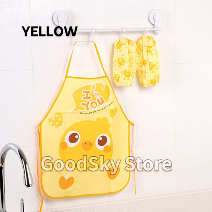 จัดส่ง1-2วัน-ผ้ากันเปื้อนการ์ตูนสำหรับเด็ก-kids-cartoon-apron-with-arm-sleeves-art-painting-elephant-duck-owl-monkey-kids-children-waterproof-kitchen-apron