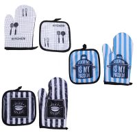 2pcs/set Microwave Baking BBQ Glove Cotton Oven Mitts Heat Resistant Linen Pad Potholders Non-slip Mitten