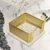 Exquisite Sticky Note Holder Memo Pad Cards Dispenser Creative Marble Style Metal Memo Notes Holder Box Memo Pads Tray