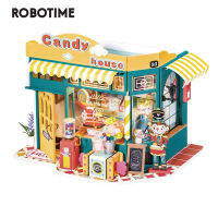 Robotime Rolife บ้านตุ๊กตา DIY บ้านลูกอมสีรุ้งของประดับตกแต่งเด็กชุดบ้านไม้ตุ๊กตา LED จิ๋วของเล่น-DG158บ้านลูกกวาดสีรุ้ง