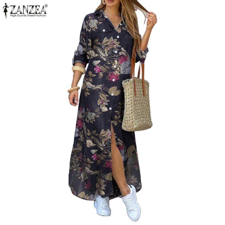 zanzea-women-loose-buttons-lapel-long-sleeve-flower-printed-maxi-dress