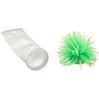 1 Pcs Green Silicone Sea Anemone Fish Tank Ornament &amp; 1 Pcs 200μM 4X15 Inch Sump Felt Pre Filter Sock Bag