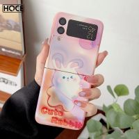 เคสโทรศัพท์บลูเรย์กระต่ายน่ารัก3D HOCE สำหรับ Samsung Galaxy Z Flip 4 3 Z Flip4พลิก3กระต่ายฝาหลังฮาร์ดพีซีกันกระแทกเลเซอร์