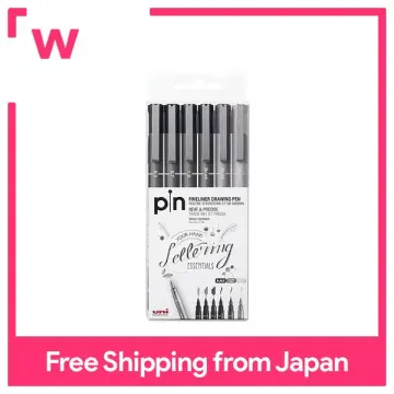 Uni Pin Fineliners, Black & Gray Set of 6