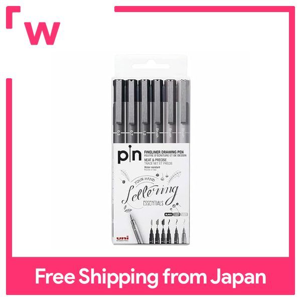 Uni Pin Fineliners- Black/Grey Set of 6