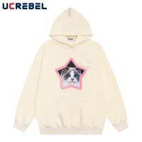 Cat Print Hooded Sweatshirts Mens Vibe Style Casual Five-pointed Star Plush Loose Autumn Long Sleeve Hoodies Men