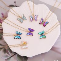 New Korean Super Fairy Girl Fantasy Glass Crystal Butterfly Pendant Necklace Female Clavicle Chain Popular Necklace