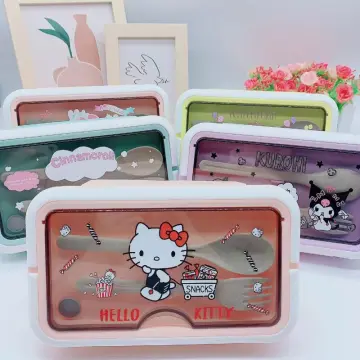 Kawaii Sanrio Bento Box Hello Kitty Portable Lunch Box Child Student  Outdoor Camping Picnic Food Rectangle