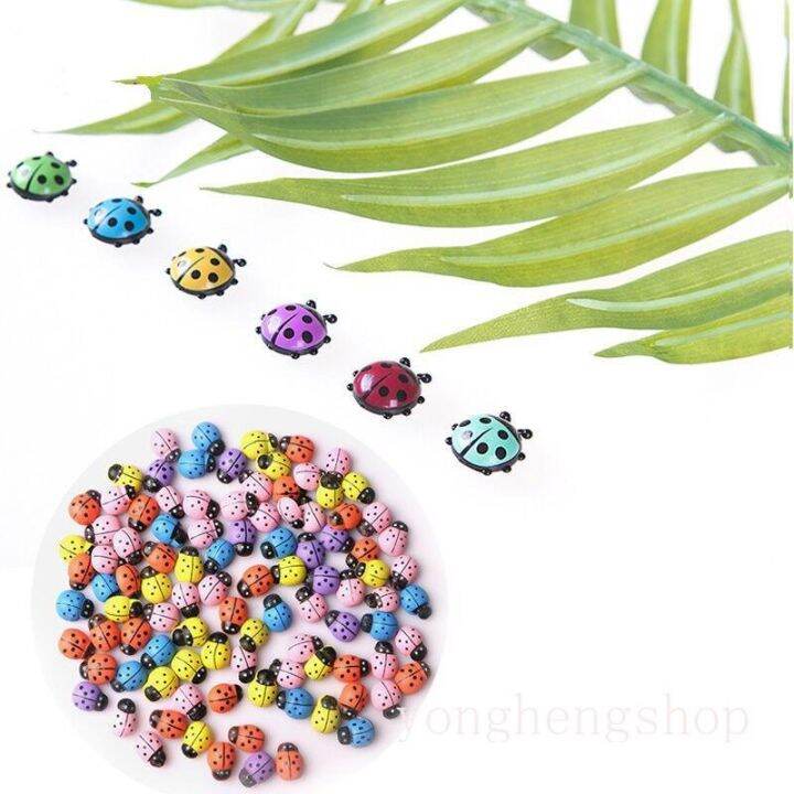 100pcs-set-3d-mini-wooden-mixed-color-ladybug-sticker-cute-ladybird-self-adhesive-fridge-sticker-garden-decor-kids-toy