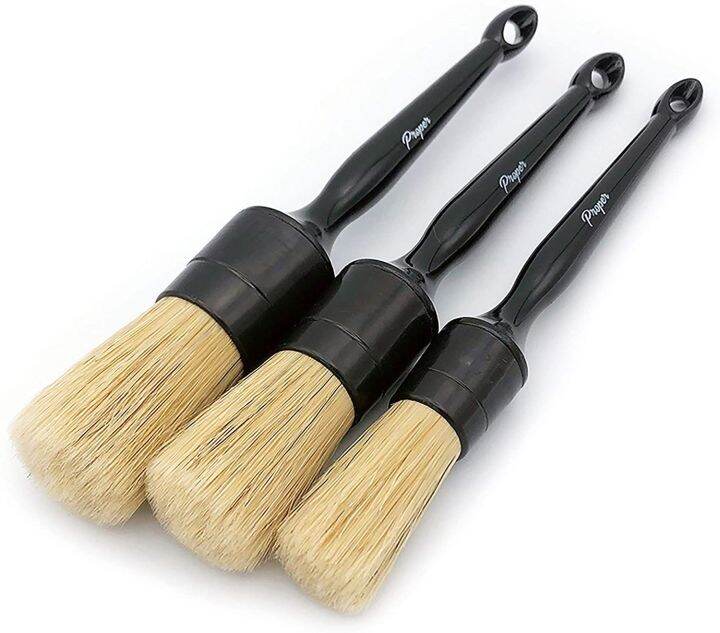 PROPER DETAILING CO. Car Detailing Brush Set, 3 Pack Natural Boars Hair ...