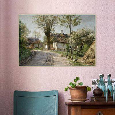 "A Country Lane Jyllinge" ผ้าใบน้ำมันภาพวาดภูมิทัศน์ภาพตกแต่งที่สวยงามอุปกรณ์ตกแต่งผนังบ้านการตกแต่ง1ชิ้นกรอบไม้ด้านในหรือไร้กรอบ (หรืออะลูมินัมอัลลอยสีดำกรอบ)