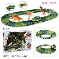 [COD] Cross-border assembled dinosaur track toy car model puzzle splicing 100PCS set electric