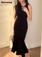 【YF】 Cotvotee Black Backless Dress for Women 2023 Fashion O Neck Mermaid Summer Elegant Sleeveless Spaghetti Strap Y2k