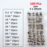 100 PCS,Fast Blow Glass Fuse Box Kit,5x20 250V,สำหรับวงจรป้องกันกระแสไฟ,5*20 มม.,0.2/0.5/1/2/3/4/5/6/7/8/10/15/20/25/ 30A-Tutue Store