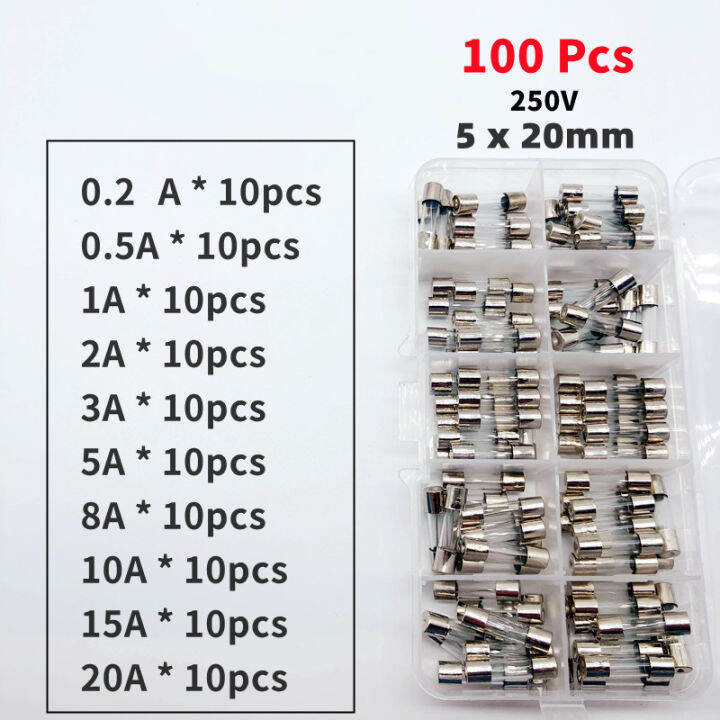 100-pcs-fast-blow-glass-fuse-box-kit-5x20-250v-สำหรับวงจรป้องกันกระแสไฟ-5-20-มม-0-2-0-5-1-2-3-4-5-6-7-8-10-15-20-25-30a-tutue-store