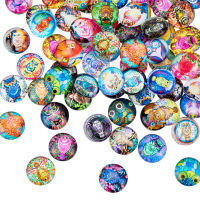 100Pcs Glass Cabochons Half Round/Dome with Owl Pattern Mixed Color 12x4mm