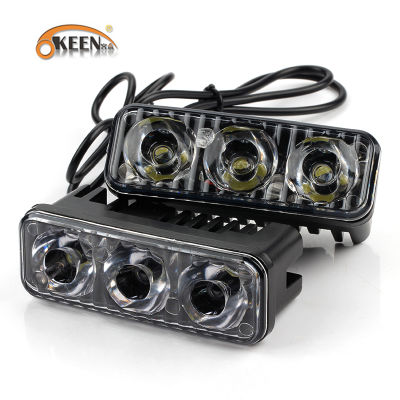 OKEEN 2PCS LED ไฟวิ่งกลางวัน12V รถอลูมิเนียมไฟหน้า DRL หมอกโคมไฟ Super White 6000K DRL พร้อมเลนส์