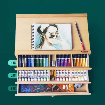 Premium Beech Wood Art Storage Box-portable Organizer for Paints, Markers,  Pastels, Pencils,pens, Brushes,and Art Supplies-ideal for Artists 