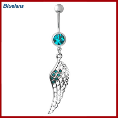 Bluelans®แหวนประดับเจาะร่างกายหมุดเจาะสะดือปีกห้อยขนนกกลวงพลอยเทียม