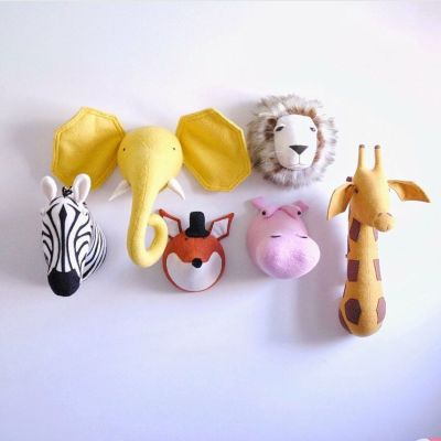 3D Animal Head Wall Mount Zebra/Elephant/Giraffe Stuffed Toys Children Kids Room Wall Hanging Decoration Birthday Christmas Gift
