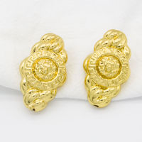 Dangle Drop Earrings For Women Lionhead Embossed Clip Ears Golden Earrings For African Dubai Lady Jewelry Acccessories Gifts