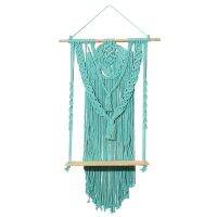 Macrame Wall Hanging Shelf, Boho Indoor Hanging Shelf, Handmade Macrame Floating Shelf (Lake Blue)