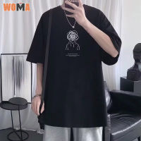 WOMA เสื้อยืดแฟชั่นเรียบง่ายสำหรับผู้ชายเสื้อยืดแขนสั้นใส่สบายสำหรับผู้ชายเสื้อผ้ากีฬาทรงหลวมลายในชีวิตประจำวันของผู้ชายวัยรุ่น