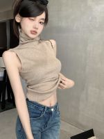 original Uniqlo NEW Early autumn outer wear high collar knitted sleeveless vest for pure lust hot girls sexy short waistcoat top with bottoming shirt inside