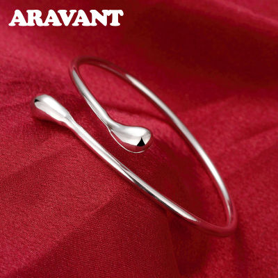 925 Silver Simple Smooth Water Drop Bangle For Women Cuff Bracelets&amp;Bangles Wedding Party Jewelry Gifts