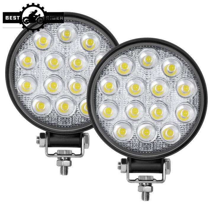 บาร์ไฟกลม14led-2ชิ้น4-5นิ้ว42w-2500lm-6000k-ไฟขับขี่สำหรับ-suv-รถกะบะเอทีวีเรือ-ip67กันน้ำ