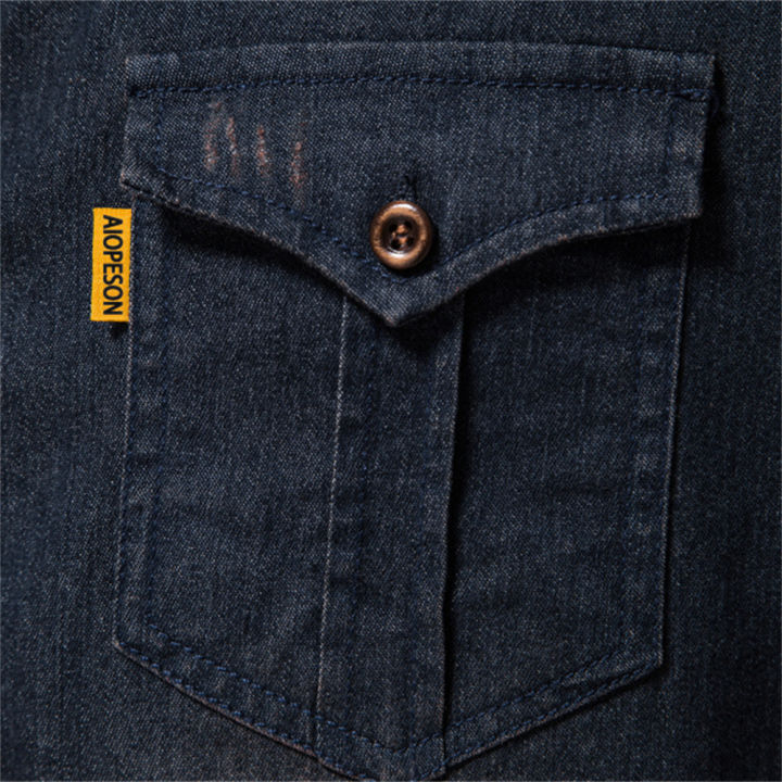 aiopeson-เสื้อยีนส์ผ้าฝ้ายแบบยืดหยุ่นเสื้อคาวบอยคุณภาพแขนยาว-jeans-slim-fit