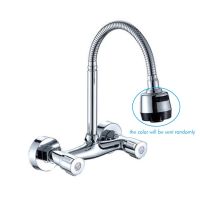 Wall Mounted Kitchen Faucet Wall Kitchen Mixers Kitchen Sink Cold Hot Water Tap 360 Degree Swivel Flexible Hose Double Hole