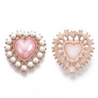 5pc Alloy Flat Back Cabochons with ABS Plastic Imitation Pearl Beads Rose Gold Heart Pink 29x27x8mm