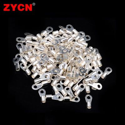 100PCS Cable Wire Connector Crimp OT2.5-3 2.5-6 4-5 Non-Insulated Ring O-Type Tin-Plated Brass Terminals Assortment Cold Pressed Electrical Connectors