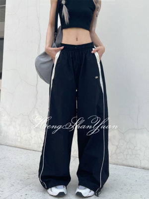 HengShanYuan เสื้อฮิปฮอปผู้หญิง,กางเกงกีฬาหลวมตรงแนวสตรีทสีดำกางเกงลำลองอเมริกัน