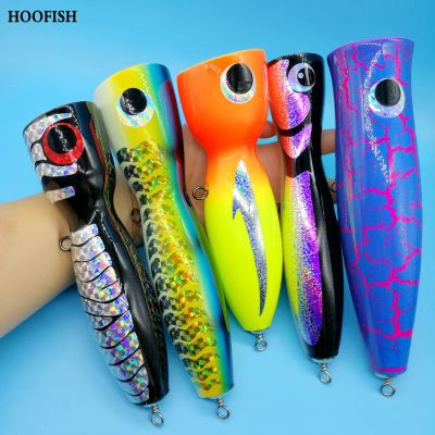 HOOFISH 2PCS/LOT Big Wooden Popper Fishing leurre 70g/100g/120g GT Surface Topwater Isca Artificial Deep Sea Boat Fishing Tackle