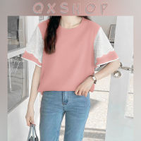 QXshop Hottt ? เสื้อยืดแฟชั่น เสื้อคอกลม เสื้อผ้าลายลูกไม้ แขนแต่งลูกไม้ ทรงระบาย ไม่อับชื้น มันดีย์มากกก ?