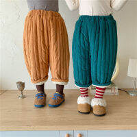 2021 Winter uni solid color corduroy quilted trousers 2-6 years Boys and girls fashion loose fleece thicken Hip pants