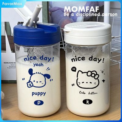 FavorMax แก้วแบบมีหลอดการ์ตูน600มล. Sanrio หลอดขวดน้ำแก้วแบบมีหลอดเรียบง่ายน่ารักใหม่ความจุมากของขวัญที่สวยงามสำหรับนักเรียน